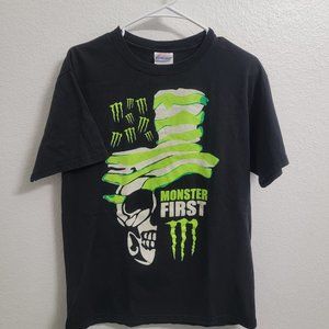 Monster Energy Drink Men M Black Vintage Y2K Skull Monster First Graphic Logo